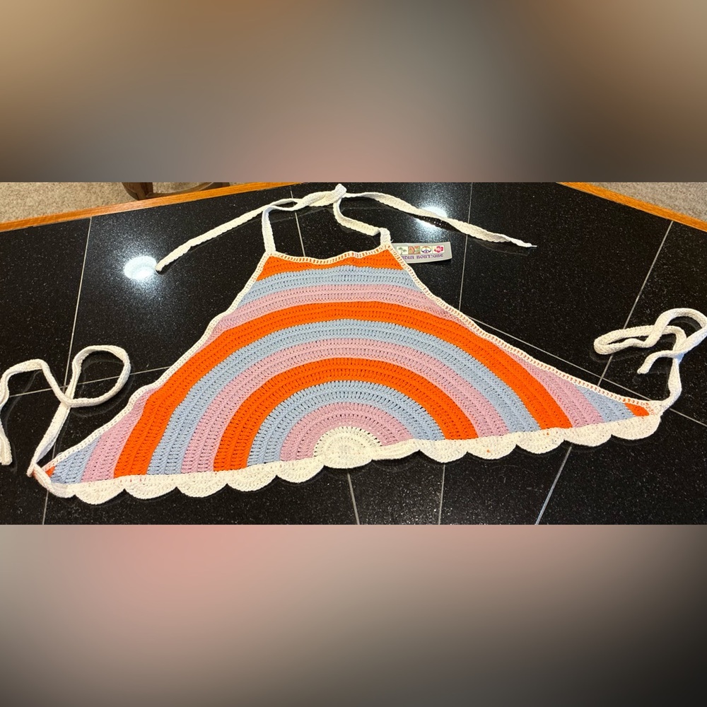 India Boutique Top Halter Crocheted Rainbow Multi Design SZ. OS NWT